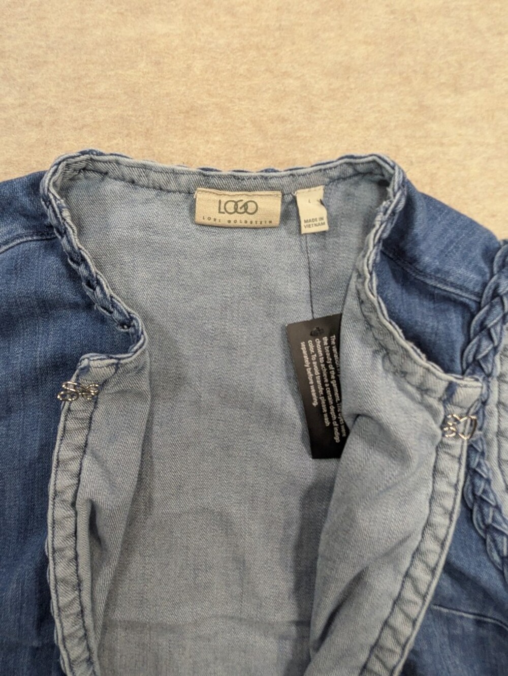NWT* Braided Denim Vest in Medium Blue Pockets Country Coastal Girly Size Large - Picture 4 of 7